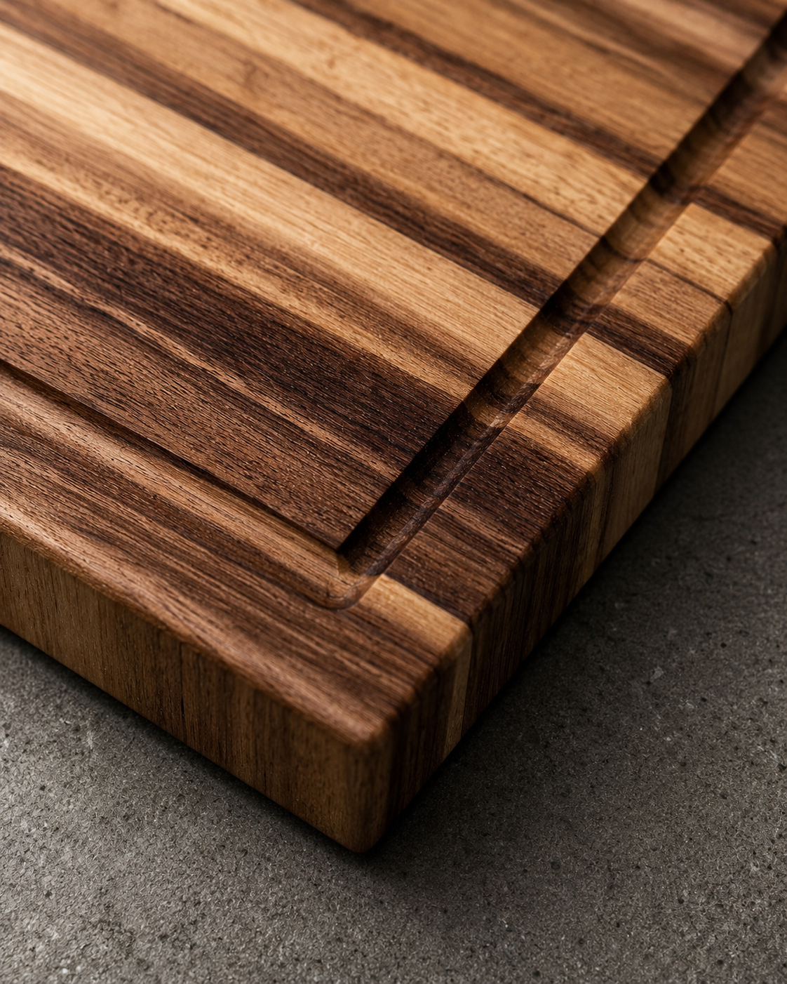 Black American walnut utility board with juice groove
