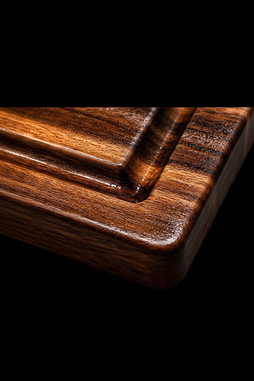 Black American walnut utility board juice groove detail